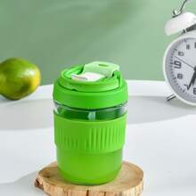 1入組400ml/500ml加厚玻璃隔熱矽膠披套杯，附吸管，旅行攜帶咖啡杯，牛奶杯，防漏，防燙，簡約風格杯子，辦公室或手持杯 - 綠色 - 查看 1