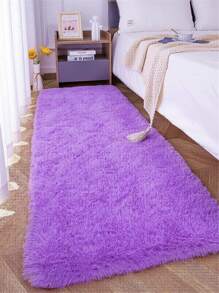 1pc Purple Fuzzy Rug, Simple Polyester Plush Floor Mat For Living Room And Bedroom - Purple - View 3