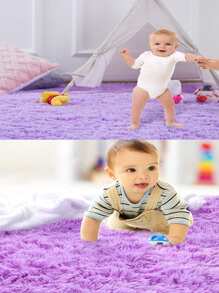 1pc Purple Fuzzy Rug, Simple Polyester Plush Floor Mat For Living Room And Bedroom - Purple - View 5