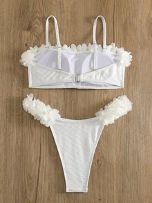 Women's Texture & 3d Flower Design Two-piece Bikini Set