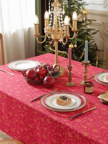 1片風鈴紅色聖誕桌布,廚房、餐廳桌面套布,適合節慶聚會、生日、感恩節和聖誕節裝飾 - 紅色 - 查看 7