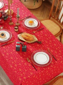 1片風鈴紅色聖誕桌布,廚房、餐廳桌面套布,適合節慶聚會、生日、感恩節和聖誕節裝飾 - 紅色 - 查看 5