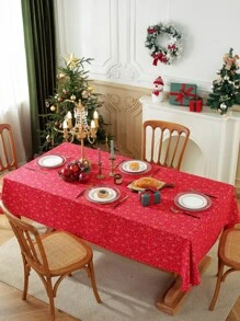 1片風鈴紅色聖誕桌布,廚房、餐廳桌面套布,適合節慶聚會、生日、感恩節和聖誕節裝飾 - 紅色 - 查看 6