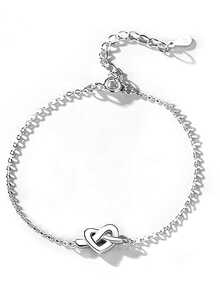 1入女性時尚極簡925純銀心形手鍊,適合日常穿著、贈禮、結婚週年、宴會等場合