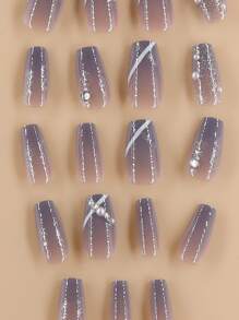 24入組長棺材形狀的假指甲套裝，包含1支指甲文件和1支果凍膠壓克力指甲，美甲用品 - 藍色 - 查看 4