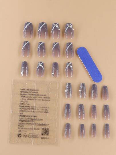 カフィン型ネイル 24本セット ファイル 1本、ジェリー糊 1本付き