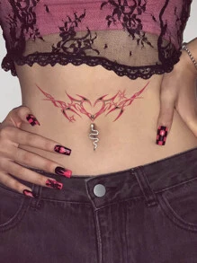 1 Pieza Pegatina Temporal De Tatuaje Con Patrón De Corazón Rosa Para Área Del Cuerpo De Pecho, Abdomen, Espalda - Rosa Fucsia - Ver 1
