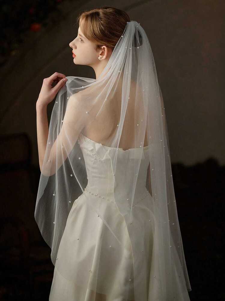 XKTRXF Hand-Sewn Faux Pearl Decorated Long Tail Soft Mesh  display picture 1