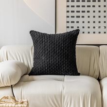 1入組黑色波西米亞條紋枕套（不帶枕芯），流行時尚的現代柔軟的銅氈3D浮雕條紋純色裝飾性方形坐墊套，適用於沙發，臥室，床上，四季通用日常使用。 - 黑色 - 查看 4