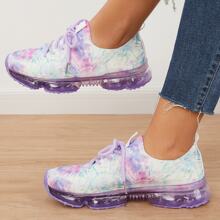 Women Lace Up Air Cushion Tennis Sports Sneakers Breathable Mesh Shoes - Màu tím - Xem 2