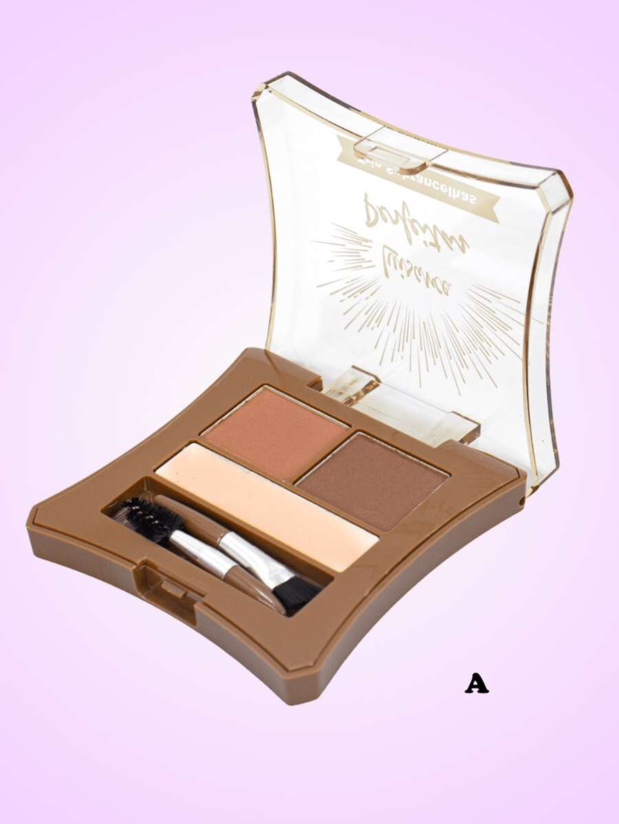 Kit Trio de Sombras Para Sobrancelha Luisance Designer Profissional Com 2 Pinceis Chanfrado e Escova Cor A - Multicolorido - Visão 1
