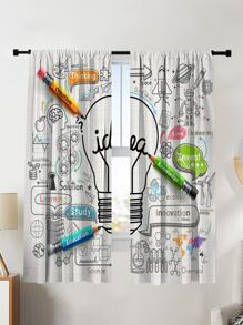 2pcs Hand Painted Bulb & Tutorial Printed Blackout Curtains