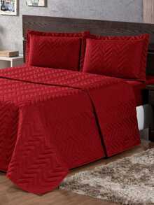 QUEEN BED COVER 3 PIECES QUEEN DOUBLE QUILT SOFT FABRIC - PRACTICAL - 紅色的 - 查看 2