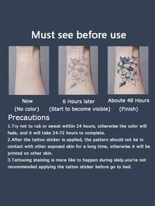 1pc Waterproof Cherry Blossom, Phoenix, Flower , Beauty, Warrior Themed Arm Temporary Tattoo For Men & Women - Black - View 6