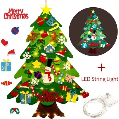 1 cây thông Noel bằng nỉ tự làm có đèn LED, trang trí nhà Giáng sinh, quà tặng, người tuyết, trang trí Giáng sinh sinh nhật năm mới, trang trí phòng, trang trí Giáng sinh mùa đông, quà tặng Giáng sinh tại nhà, trang trí Giáng sinh