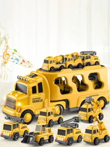 Temi建築卡車玩具車-3-5歲幼童-7合1摩擦動力車-3 4 5 6歲男孩用運輸車-3-5歲兒童用運輸卡車-3-9歲男女童用的玩具車組 - 薑色 - 查看 1