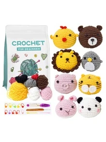 1set/8pcs Handmade Crochet Knitting Kit Pendant Dolls DIY Beginner Material Cute Animals Panda Rabbit Lion Penguin Pig Chick Tiger Bear - Multicolor - View 1