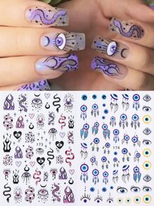 2入組指甲上的邪惡眼貼紙,捕夢網3d滑動器向量套裝,眼睛符號美甲貼紙,自粘鋁箔裝飾 - 杏色 - 查看 1