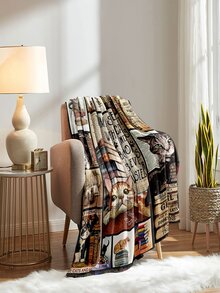 1片絨面毯,可愛貓咪印花毯子,多用途超柔軟毯子,適用於床上、沙發、臥榻等 - 彩色 - 查看 3