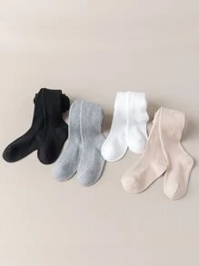 4 pares de Medias a rayas verticales de unicolor para niños, adecuadas para todas las estaciones, se pueden usar como mallas - Multicolor - Ver 2