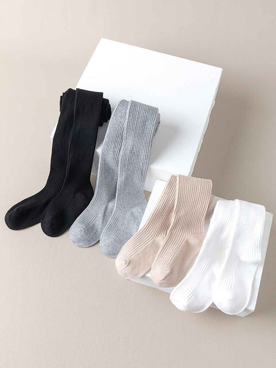 4 pares de Medias a rayas verticales de unicolor para niños, adecuadas para todas las estaciones, se pueden usar como mallas - Multicolor - Ver 1