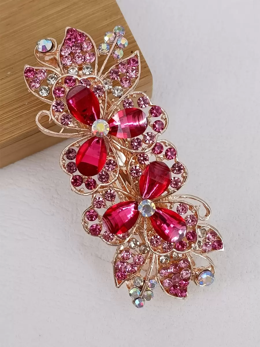 1 件装女士 8 厘米水晶蝴蝶结金属发夹，非常适合日常使用皇家金色头饰爪夹发夹发夹，蝴蝶结，可爱 - 彩色 - 查看 1