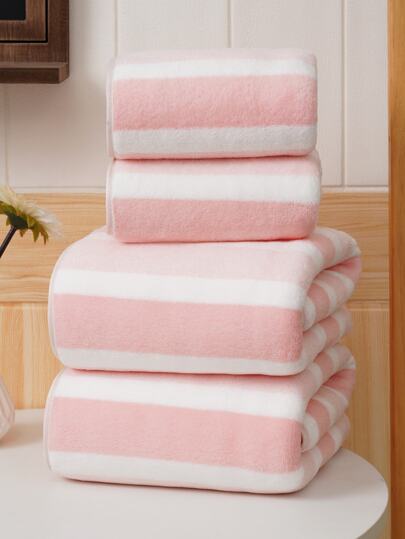 3/1pc Coral Fleece Super Soft Fiber Non-Shedding Bath Towel/Towel, 8pcs (4 Face Towels + 2 Hand Towels + 2 Bath Towels) Striped Soft Absorbent Bathroom Towels, Suitable For Bathroom, Pool, Beach Shower Towels For Beauty Salon, Hotel Sports,Home Essentials, Towel, Skin Care Bath Towel Sheet