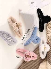 3件套女士11厘米大号毛绒爪夹，秋冬季日常发饰，柔软保暖发夹，适合盘发