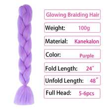 24英寸發光大辮子合成假髮紫色辮子髮延長假髮套裝化學纖維合成假髮萬聖節髮延長假髮,適合在節日、派對等場合戴假髮。