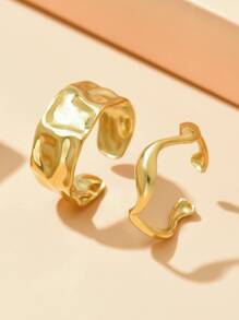 2 Stücke Persönlichkeit Barock Edelstahl Ring Set für Frauen, Alltagskleidung