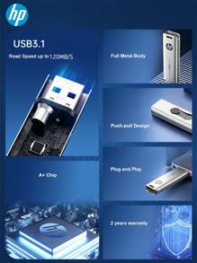 HP USB Flash Drive X796w USB3.2 32GB 64GB 128GB 256GB Metal Pendrive High Speed Push And Pull Metallic Body U-Disk For Destops Laptop  TV - Beige - View 7