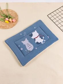 1pc Printed Pet Mat Thickened Four Seasons Sleeping Blanket Suitable For Middle And Small Dogs And Cats - Blue - View 5