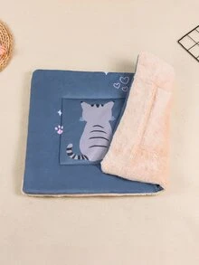1pc Printed Pet Mat Thickened Four Seasons Sleeping Blanket Suitable For Middle And Small Dogs And Cats - Blue - View 4