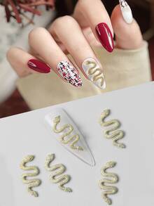 5 Piezas Decoración De Uñas Con Diseño De Serpiente Metálica - Dorado - Ver 1