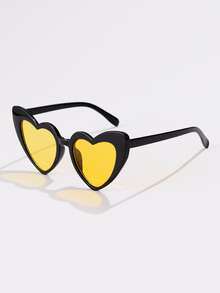 2pcs/Set Ladies' Yellow Heart Shaped Y2k Fashion Eyeglasses For Daily And Vacation Use - Black - View 2