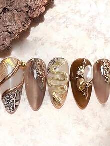 5 Piezas Decoración De Uñas Con Diseño De Serpiente Metálica - Dorado - Ver 3