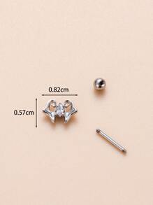 1個時尚個性化復古不鏽鋼顆粒鑲嵌蝙蝠和頭骨耳鬢穿刺耳釘 - 銀色 - 查看 7