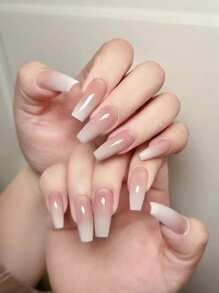 Mejora Tu Aspecto Con 24 Uñas Cuadradas Largas Con Degradado Lechoso Con 1 Gel Y 1 Lima De Uñas Incluidos - Multicolor - Ver 1