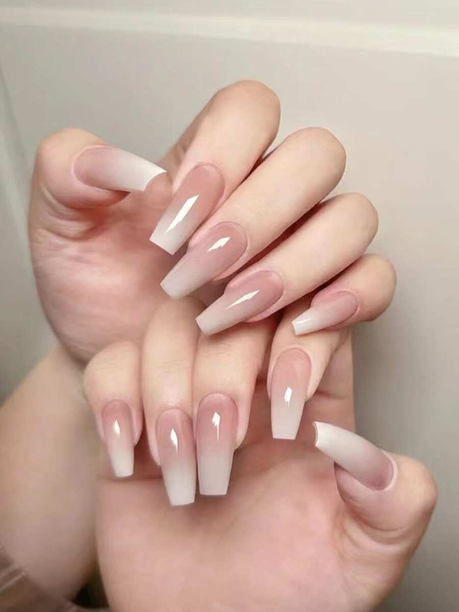 Mejora Tu Aspecto Con 24 Uñas Cuadradas Largas Con Degradado Lechoso Con 1 Gel Y 1 Lima De Uñas Incluidos - Multicolor - Ver 1