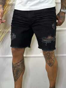 Men Denim Shorts - 黑色 - 查看 3