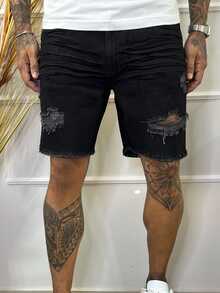 Men Denim Shorts - 黑色 - 查看 2