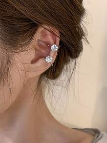 2入組時尚不附帶穿孔女士耳環假穿孔方晶鋯石耳朵夾首飾類禮物適合女孩 - 銀色 - 查看 1