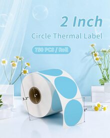 JADENS 2 Inch Round Direct Thermal Sticker Label, Self-Adhesive & Waterproof Label For DIY Logo, QR Code, Name Tag, Thank You Sticker For Small Businesses, BPA & BPS Free, 750 Labels/Roll, Blue - Màu xanh lam - Xem 1