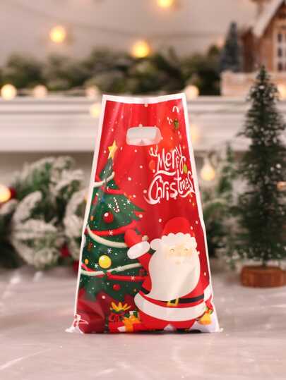 10pcs Christmas Tote Bag Candy Bag Gift Bag, Christmas Party Gift Packaging Supplies