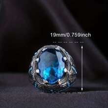 复古风格仿珍珠蓝水晶银色男士朋克时尚珠宝订婚结婚戒指派对戒指