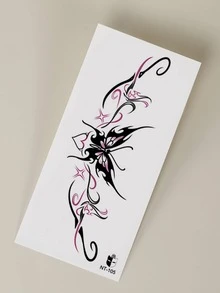 1pc Pink Butterfly Pattern Temporary Body Tattoo Sticker For Chest, Belly, And Back - Multicolor - View 5