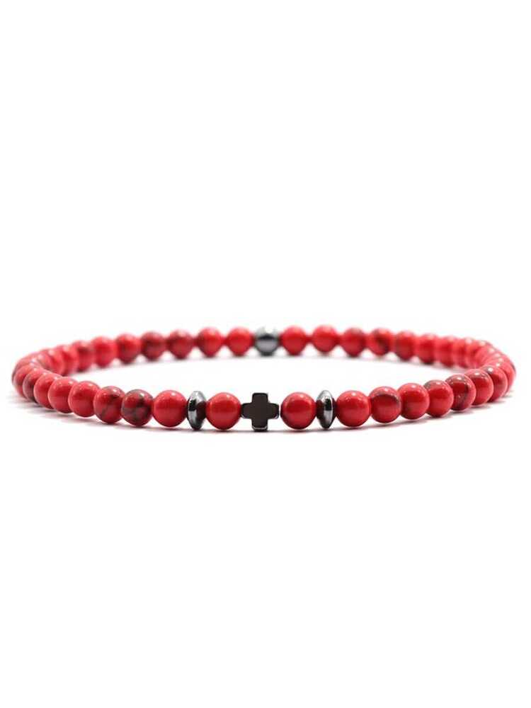 diffone 4mm Natural Stone Bracelet, Men's Hematite Cross Bracelet, Bead Bracelet, Gift For Boyfriend