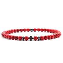 diffone 4mm Natural Stone Bracelet, Men's Hematite Cross Bracelet, Bead Bracelet, Gift For Boyfriend - Red - View 2