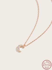 Cici Color 1 件香檳鍍 S925 銀鑲嵌白色圓形方晶鋯石,休閒可愛情侶禮物月亮形狀吊墜項鍊適合女士日常生活、約會、旅行,帶禮盒