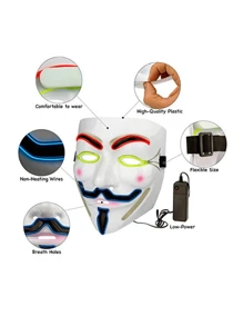 Stellar 1PC HALLOWEEN MASK VENDETTA ANONYMOUS DESIGN WITH MULTICOLOR LED LIGHT - Multicolorido - Visão 4